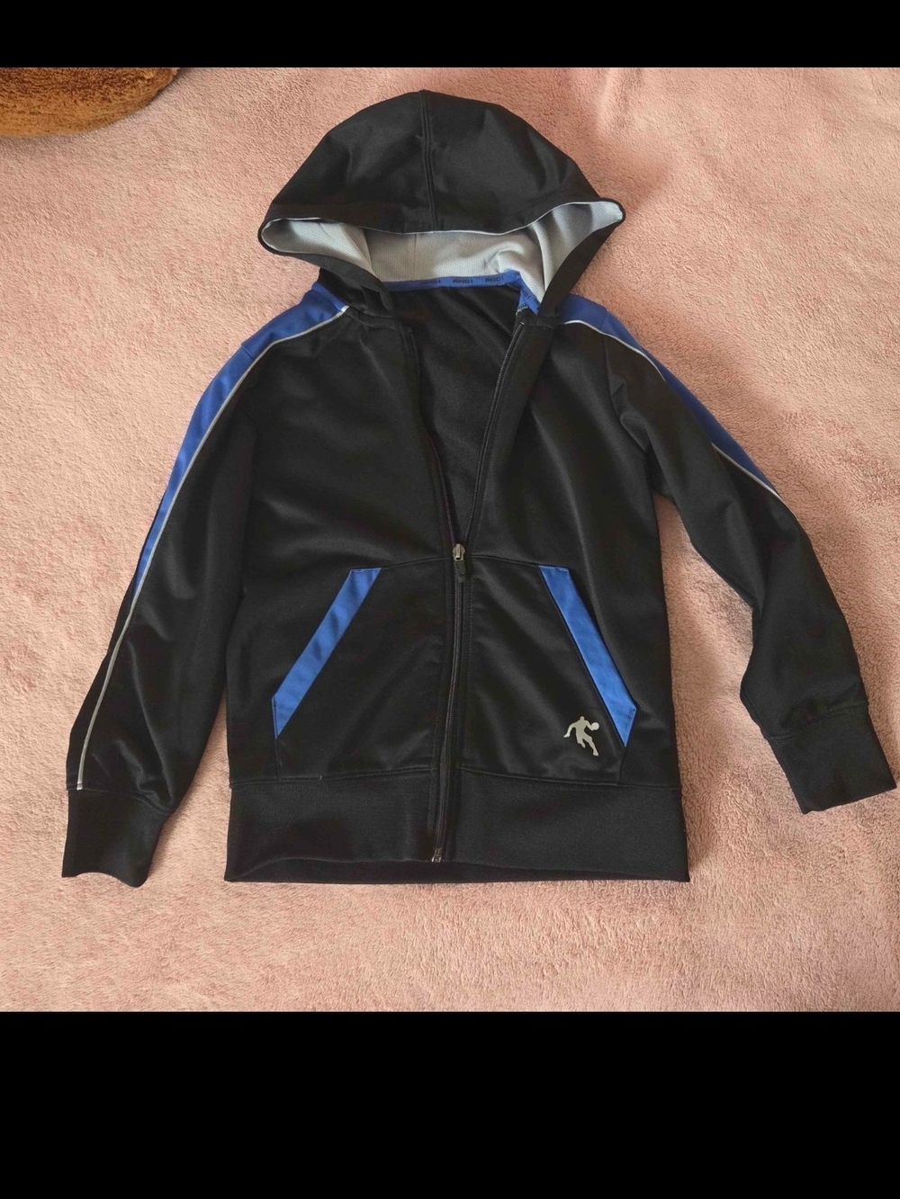 Kids Black & Blue Hooded Zip-Up HOODIE - Brand ATHLETIC WORKS. SIZE 6-7 YEARS.